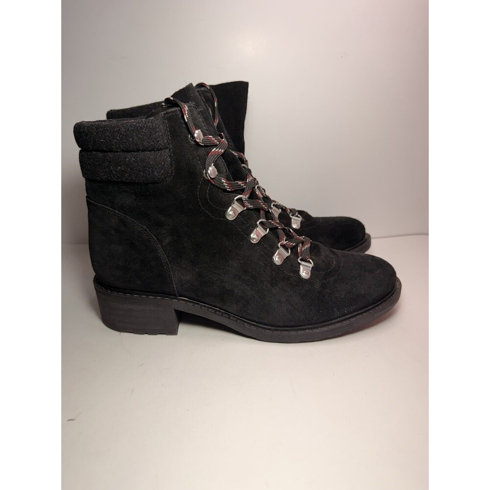 Sam Edelman Women's Size 8 Black Suede Hiker Boots Wool Collar Lug Sole Steele